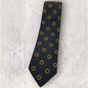 BREUER Silk Tie FRANCE Navy Gold Geometric W:3.8" EUC
